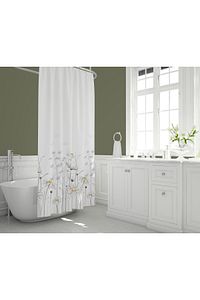 Papatya Desenli Duş Perdesi, Çiçekli Banyo Perdesi 12 Adet C Halka Hediyeli Küvet Perdesi 180x200cm ürün fotoğrafı