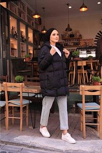 Kadın Siyah Şişme Oversize Mont ürün fotoğrafı