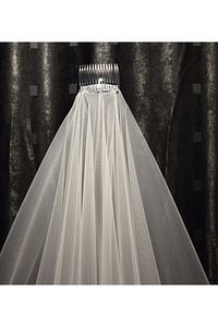 2 Katlı Gelin Duvağı- Nikah Duvağı Kırık Beyaz Taraklı Uzun Katı 1 Mt Kısa Katı 65 Cm1.klt.hayal Tül ürün fotoğrafı