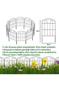 DEKORATİF BAHÇE ÇİTİ 10'LU SET 330CM MODEL - 1 SİYAH HOBİ BAHÇESİ, ÇİÇEK, SEBZE, MİNİ BAHÇE ürün fotoğrafı