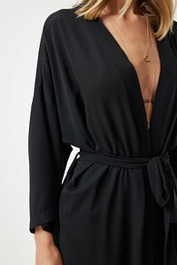 Kadın Siyah Kuşaklı Krinkıl Kimono DD00958 ürün fotoğrafı