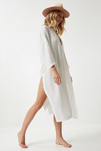 Kadın Beyaz Kuşaklı Krinkıl Kimono DD00958 ürün fotoğrafı