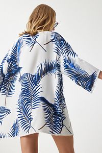 Kadın Mavi Desenli Güpür Detaylı Viskon Kimono ZV00142 ürün fotoğrafı