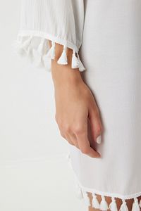 Kadın Beyaz Püsküllü Viskon Kimono DD00932 ürün fotoğrafı