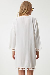 Kadın Beyaz Püsküllü Viskon Kimono DD00932 ürün fotoğrafı