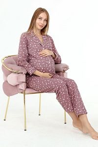 Likapa Penye Önden Düğmeli Hamile Lohusa Uzun Kol Pijama Takımı ürün fotoğrafı