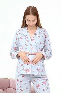 Likapa Penye Önden Düğmeli Hamile Lohusa Uzun Kol Pijama Takımı ürün fotoğrafı