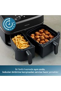 3000 Serisi Airfryer Çift Hazneli, Rapid Air Plus Teknolojisi, 8 Ayarlı Dijital Ekran, NA350/00 ürün fotoğrafı