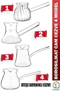 Ateşe Dayanıklı Borosilikat Cam Cezve, Isıya Dayanıklı Borosilikat Cam Cezve 4 Model ürün fotoğrafı