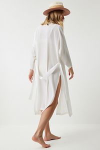 Kadın Beyaz Kuşaklı Krinkıl Kimono DD00958 ürün fotoğrafı