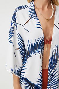 Kadın Mavi Desenli Güpür Detaylı Viskon Kimono ZV00142 ürün fotoğrafı