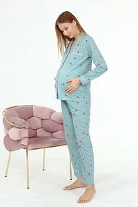 Likapa Penye Önden Düğmeli Hamile Lohusa Uzun Kol Pijama Takımı ürün fotoğrafı