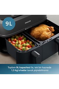 3000 Serisi Airfryer Çift Hazneli, Rapid Air Plus Teknolojisi, 8 Ayarlı Dijital Ekran, NA350/00 ürün fotoğrafı