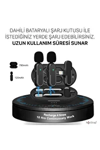 Kablosuz Yaka Mikrofonu 2'li Lightning Girişli Iphone Ile Uyumlu Bataryalı Şarj Kutusu ürün fotoğrafı