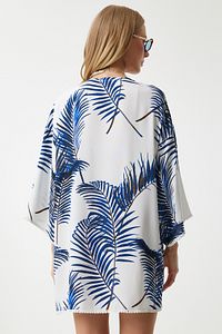 Kadın Mavi Desenli Güpür Detaylı Viskon Kimono ZV00142 ürün fotoğrafı