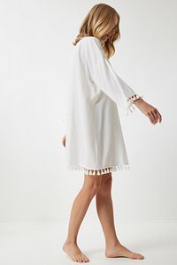Kadın Beyaz Püsküllü Viskon Kimono DD00932 ürün fotoğrafı