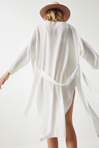 Kadın Beyaz Kuşaklı Krinkıl Kimono DD00958 ürün fotoğrafı