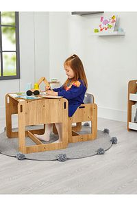Ahşap Çocuk Oyun Aktivite Masası Sandalyesi Çalışma Masası 2-4 Yaş Kumru Model Naturel ürün fotoğrafı