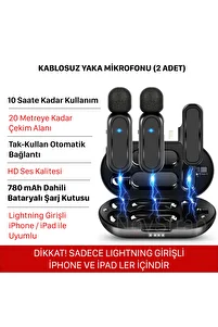 Kablosuz Yaka Mikrofonu 2'li Lightning Girişli Iphone Ile Uyumlu Bataryalı Şarj Kutusu ürün fotoğrafı
