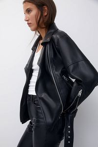 Oversize Suni Deri Biker Ceket ürün fotoğrafı