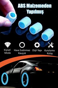 Sibop Kapağı Mavi Gece Parlayan Motor Jant Işığı Led Hareket Sensörlü 4 Adet ürün fotoğrafı