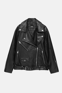 Oversize Suni Deri Biker Ceket ürün fotoğrafı