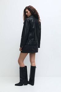 Oversize Suni Deri Biker Ceket ürün fotoğrafı