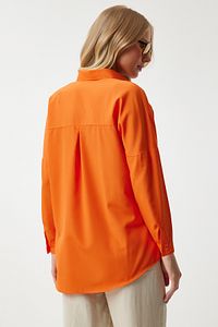 Kadın Oranj Oversize Uzun Basic Gömlek DD00842 ürün fotoğrafı