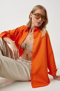 Kadın Oranj Oversize Uzun Basic Gömlek DD00842 ürün fotoğrafı