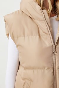 Kadın Krem Kapüşonlu Oversize Şişme Yelek MK00176 ürün fotoğrafı