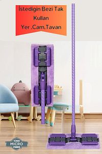 Mandallı Sihirli Mop Metal Sap , Istediğin Bezi Tak Kullan, Yer Duvar Tavan Mopu ürün fotoğrafı