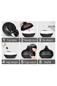 Siyah 7 Led Işıklı Aromatik Oda Kokusu Hava Nemlendirici 550 ml Koyu Kahve Aroma Difüzörü Ahuma ürün fotoğrafı