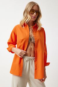 Kadın Oranj Oversize Uzun Basic Gömlek DD00842 ürün fotoğrafı