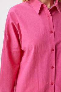 Kadın Koyu Pembe Oversize Uzun Basic Gömlek  DD00842 ürün fotoğrafı