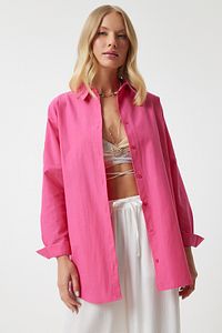 Kadın Koyu Pembe Oversize Uzun Basic Gömlek  DD00842 ürün fotoğrafı