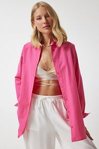Kadın Koyu Pembe Oversize Uzun Basic Gömlek  DD00842 ürün fotoğrafı