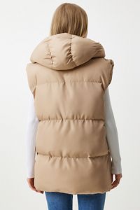 Kadın Krem Kapüşonlu Oversize Şişme Yelek MK00176 ürün fotoğrafı