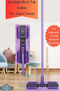Mandallı Sihirli Mop Metal Sap , Istediğin Bezi Tak Kullan, Yer Duvar Tavan Mopu ürün fotoğrafı