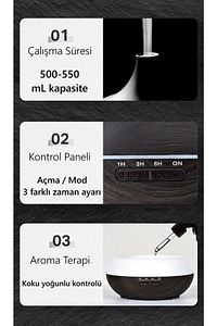 Siyah 7 Led Işıklı Aromatik Oda Kokusu Hava Nemlendirici 550 ml Koyu Kahve Aroma Difüzörü Ahuma ürün fotoğrafı