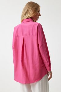 Kadın Koyu Pembe Oversize Uzun Basic Gömlek  DD00842 ürün fotoğrafı