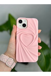 Apple Iphone 13 - 14 - 15  Uyumlu 3D Mat Saten Kalp Kabartma Desenli Darbe Önleyici Silikon Kılıf ürün fotoğrafı