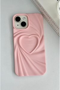 Apple Iphone 13 - 14 - 15  Uyumlu 3D Mat Saten Kalp Kabartma Desenli Darbe Önleyici Silikon Kılıf ürün fotoğrafı