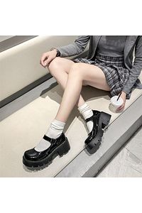 MİNGALONDON  Touz Siyah Rugan Harajuku Tarz Lolita Ayakkabı ürün fotoğrafı