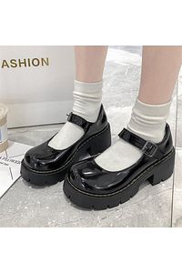 MİNGALONDON  Touz Siyah Rugan Harajuku Tarz Lolita Ayakkabı ürün fotoğrafı