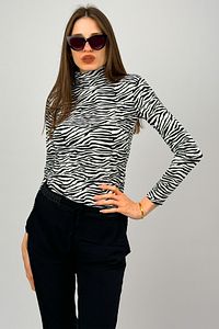 Kadın Zebra Desenli Body Uzun Kollu Yarım Balıkçı Yaka 1 Adet Badi ürün fotoğrafı