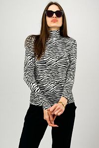 Kadın Zebra Desenli Body Uzun Kollu Yarım Balıkçı Yaka 1 Adet Badi ürün fotoğrafı