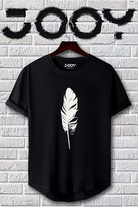 Unisex Siyah Beyaz Oval Kesim Tüy Tasarım Tshirt Ikili Set ürün fotoğrafı