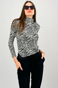 Kadın Zebra Desenli Body Uzun Kollu Yarım Balıkçı Yaka 1 Adet Badi ürün fotoğrafı