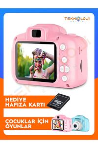 Çocuk Kamerası Dijital Fotoğraf Makinesi Mini 1080p HD Kamera Hafıza Kart Hediyeli ürün fotoğrafı