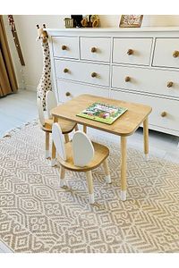 Bunny Masa 2 Sandalye Montessori Çocuk Oyun Etkinlik Çalışma Masası Aktivite Masası ürün fotoğrafı